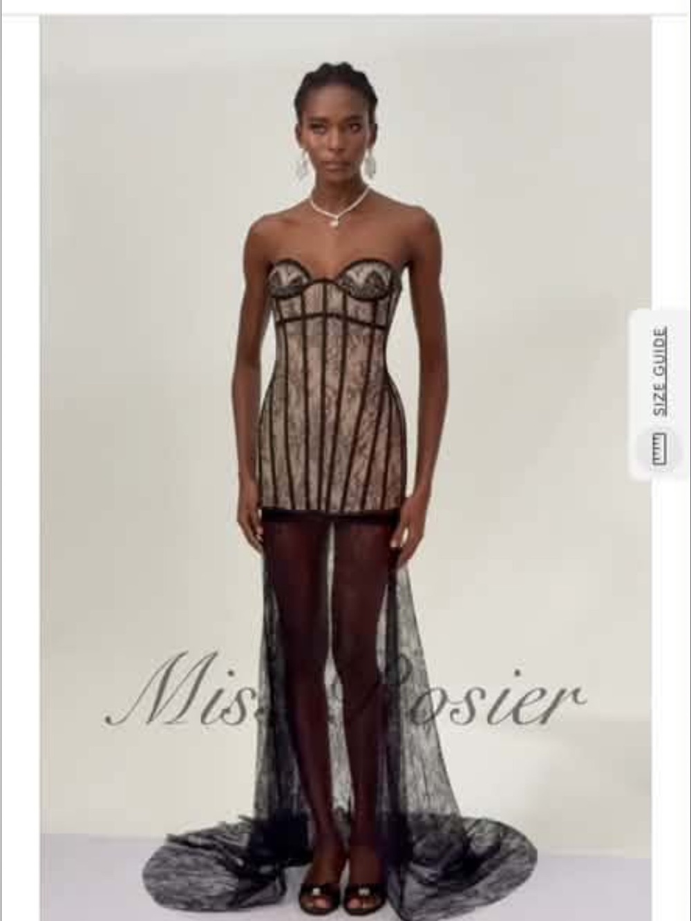 Strapless Black Lace Corset Dress with Sheer Train